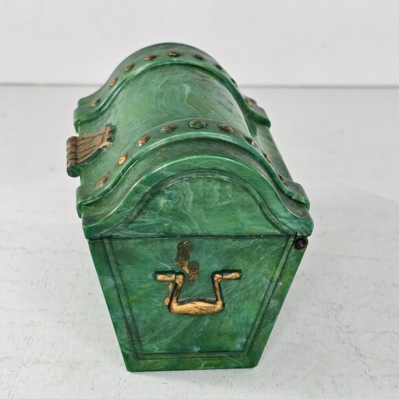 Vintage Herb Farm Green Plastic Treasure Chest Box With Gold Accents Made In USA - Picture 4 of 9
